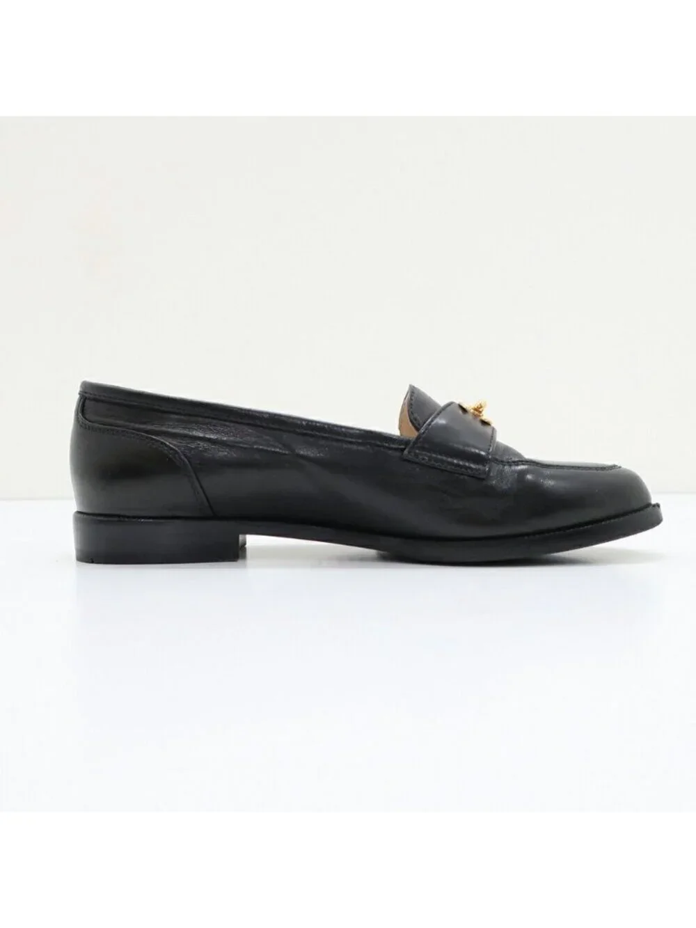 Chanel Turnlock Loafers Black CC Logo Pumps Shoes Heels 1.8 Leather
